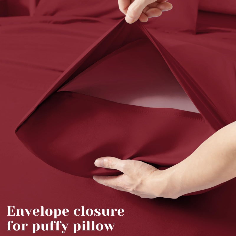 BYSURE 6 Pieces Bed Sheets Set(King, Burgundy) - Hotel Luxury Super Soft 1800 Thread Count 100% Microfiber Sheets with Deep Pockets, Wrinkle & Fade Resistant - Image 5